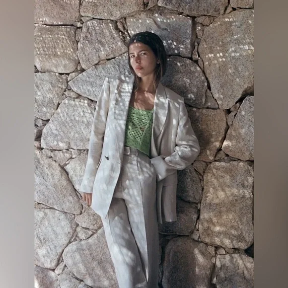 ZARA Linen Crossover‎ Blazer Light Camel |3420/710/743/s - Picture 2 of 14